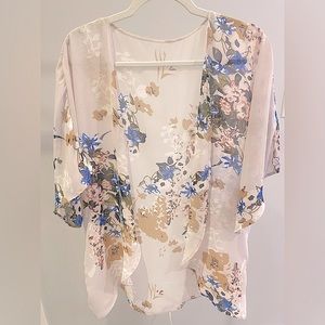 Floral Sheer Short Sleeve Kimono, Size Unknown